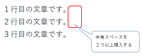 マークダウンは自動的には改行されない。よってそのままでは改行されずに、そのまま表示されてしまいます。よって半角スペース２つ以上か、面倒だがHTMLの改行コードを挿入することで改行されます。